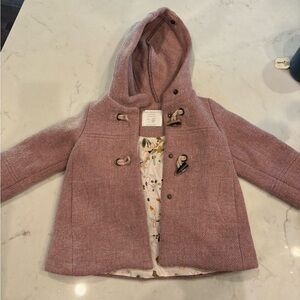 Zara Outerwear duffle coat with hood sz 2/3 toddler pink Fall Winter jacket